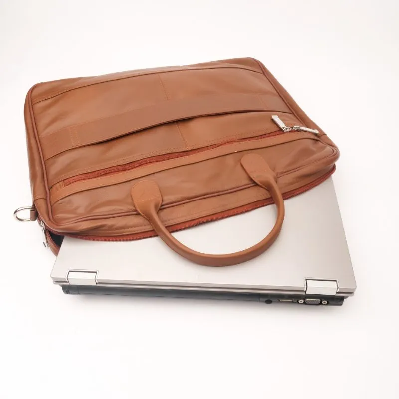 Executive Tan Leather Laptop Bag