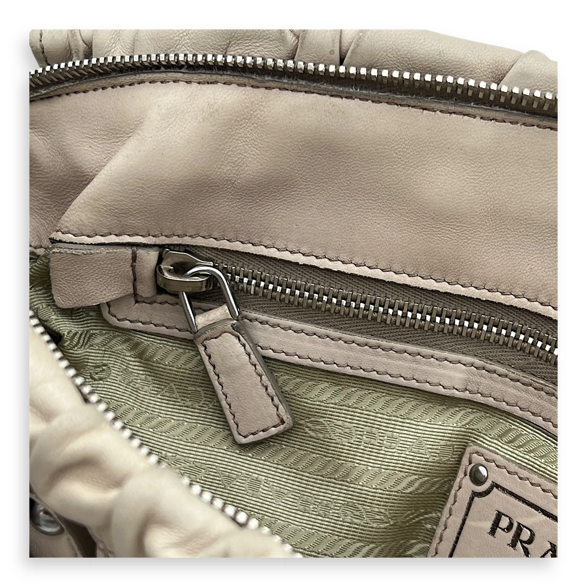 Gaufre Satchel Beige Top Handle Bag in Lambskin, Silver hardware