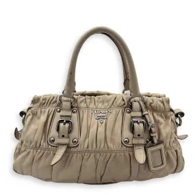 Gaufre Satchel Beige Top Handle Bag in Lambskin, Silver hardware