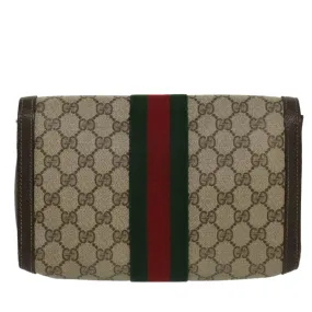 GUCCI GG Canvas Web Sherry Line Clutch Bag PVC Leather Beige Red  45601