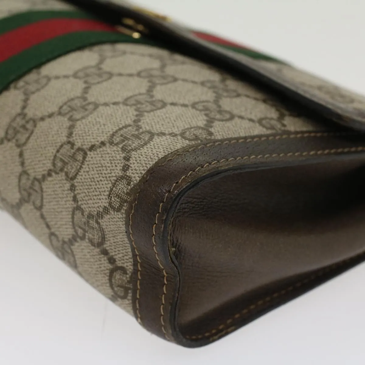 GUCCI GG Canvas Web Sherry Line Clutch Bag PVC Leather Beige Red  45601