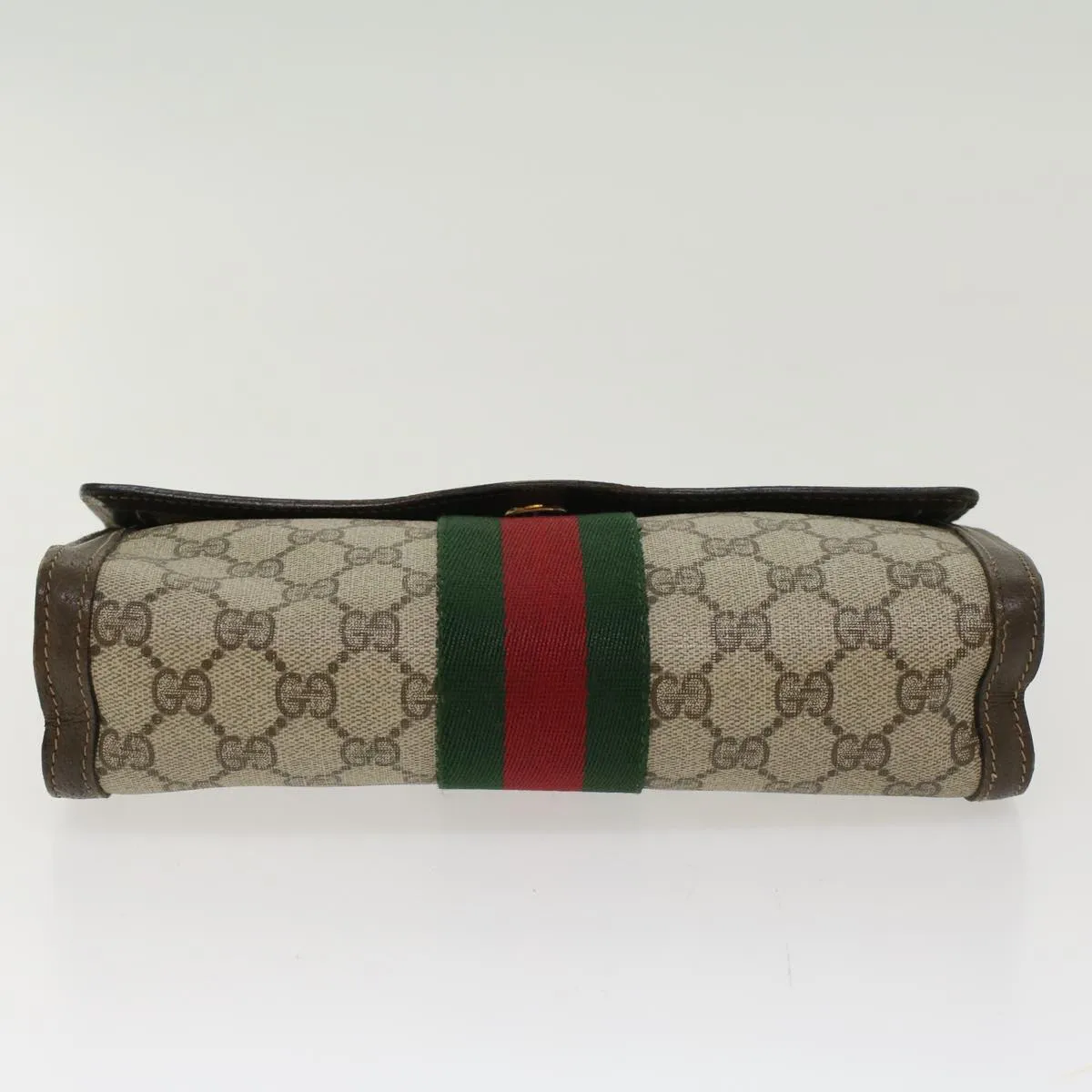 GUCCI GG Canvas Web Sherry Line Clutch Bag PVC Leather Beige Red  45601