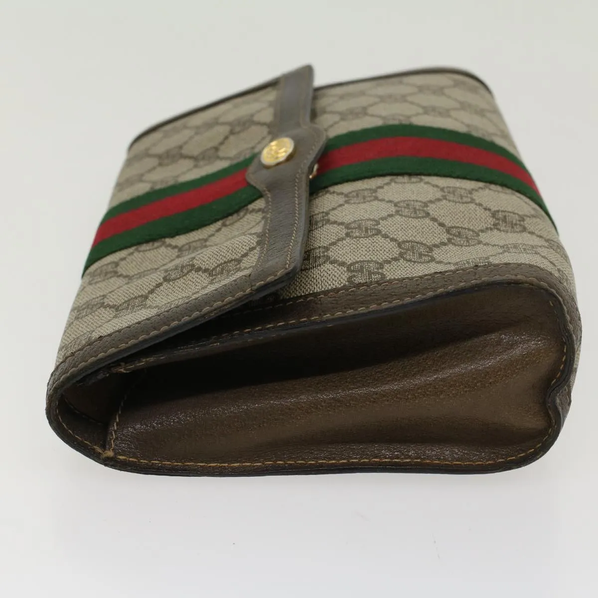 GUCCI GG Canvas Web Sherry Line Clutch Bag PVC Leather Beige Red  45601