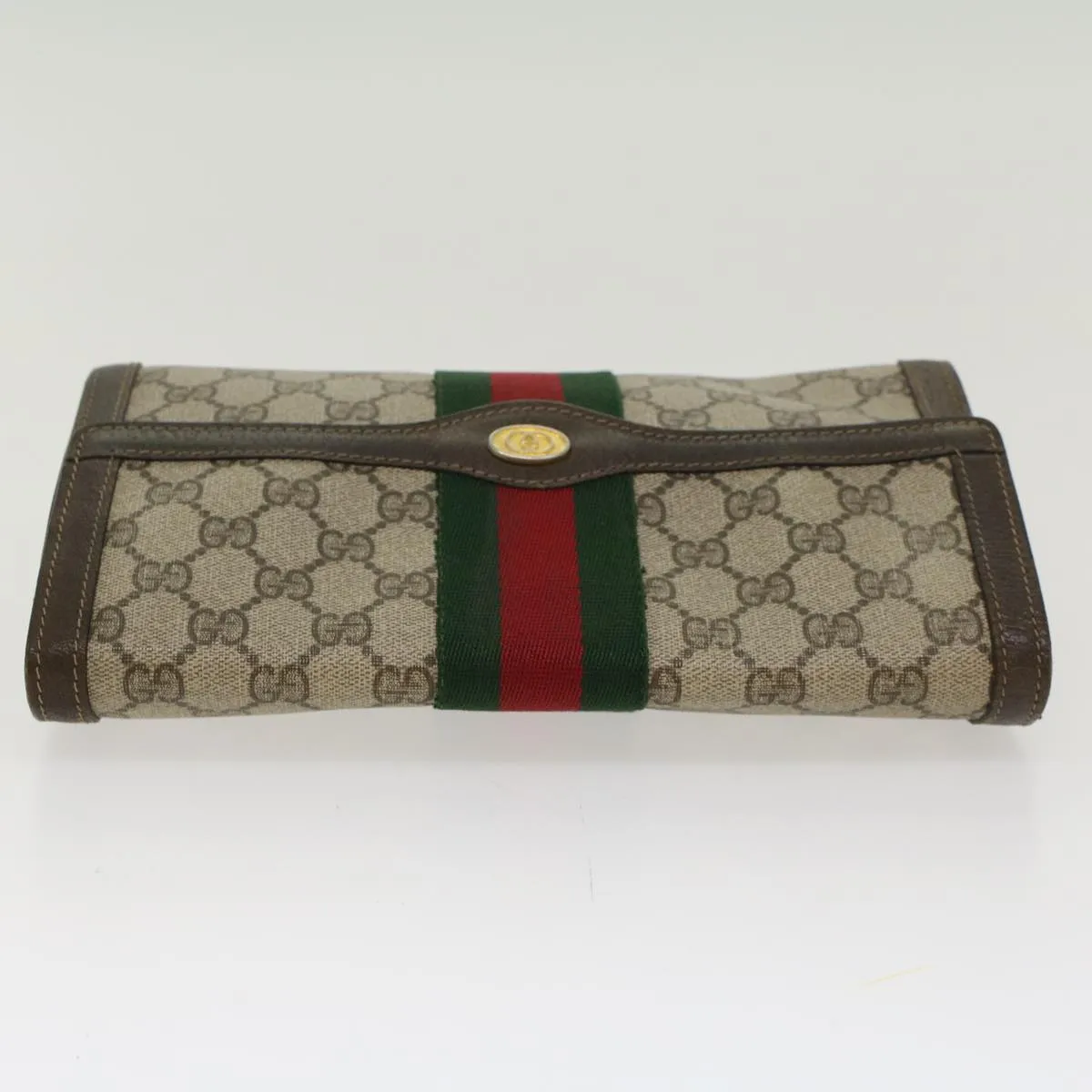 GUCCI GG Canvas Web Sherry Line Clutch Bag PVC Leather Beige Red  45601