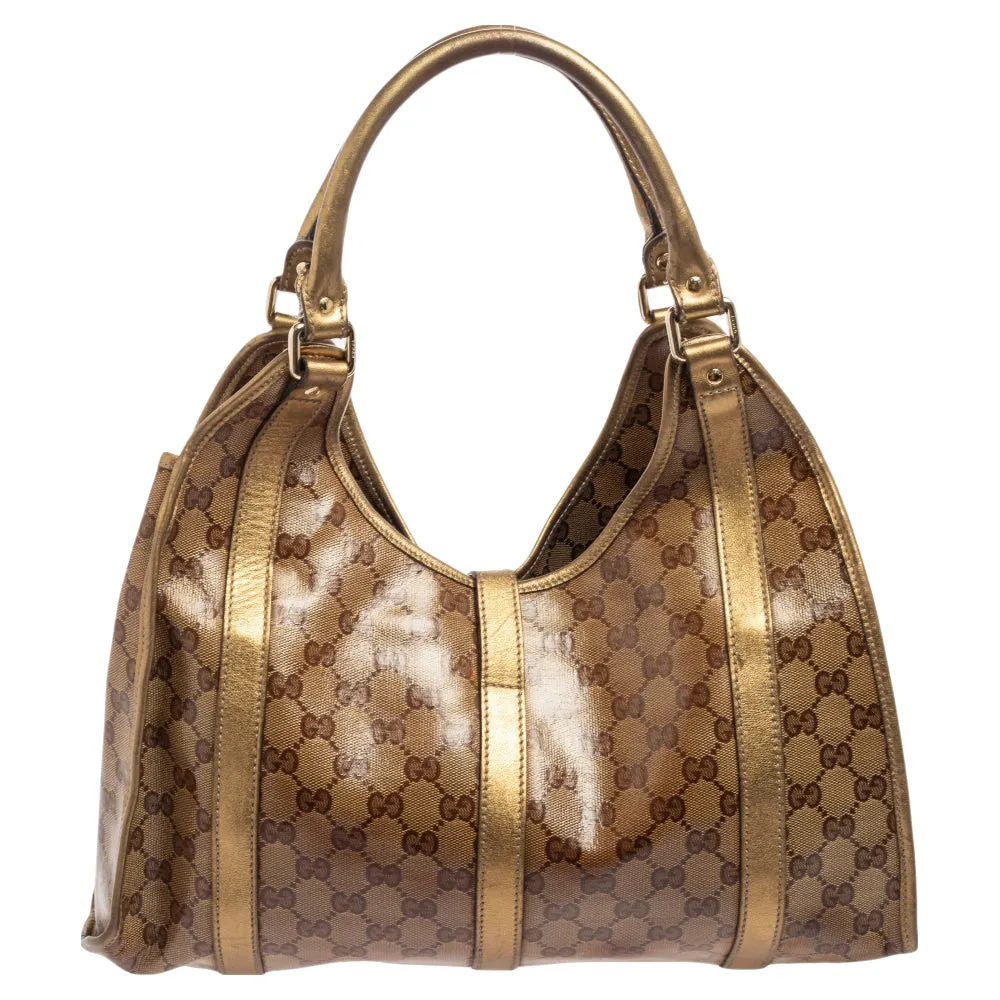 Gucci Gold/Beige GG Crystal Canvas and Leather Medium Joy Shoulder Bag