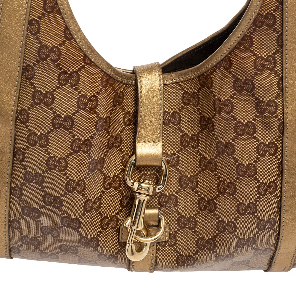 Gucci Gold/Beige GG Crystal Canvas and Leather Medium Joy Shoulder Bag