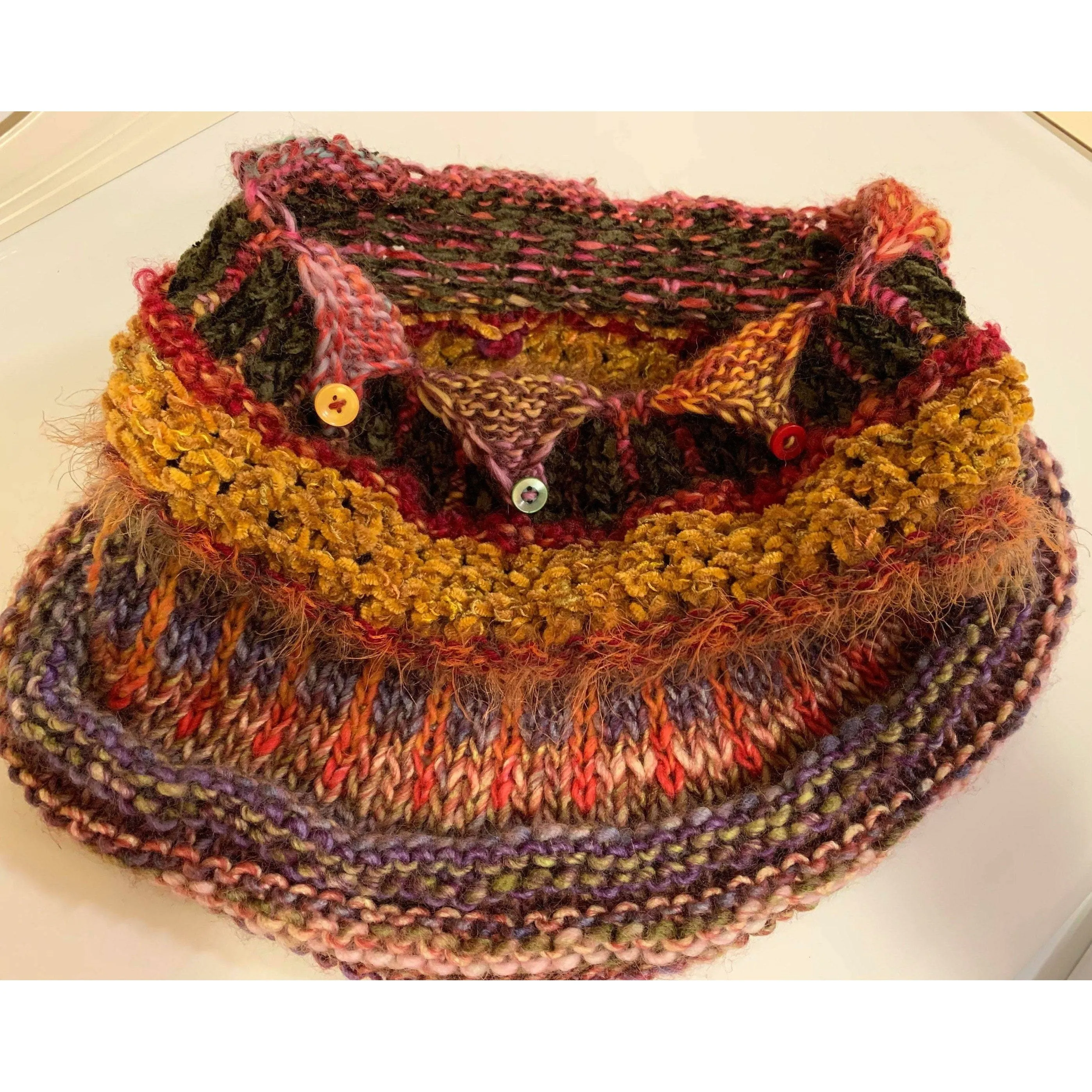 Hand knit soft infinity scarf shoulder wrap adornment with multiple stitch and color textures