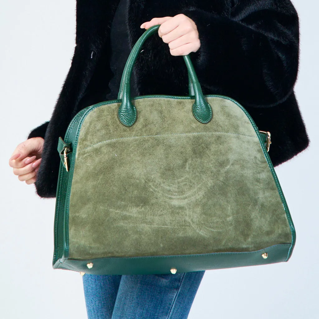 Large structured suede and leather handbag wholesale