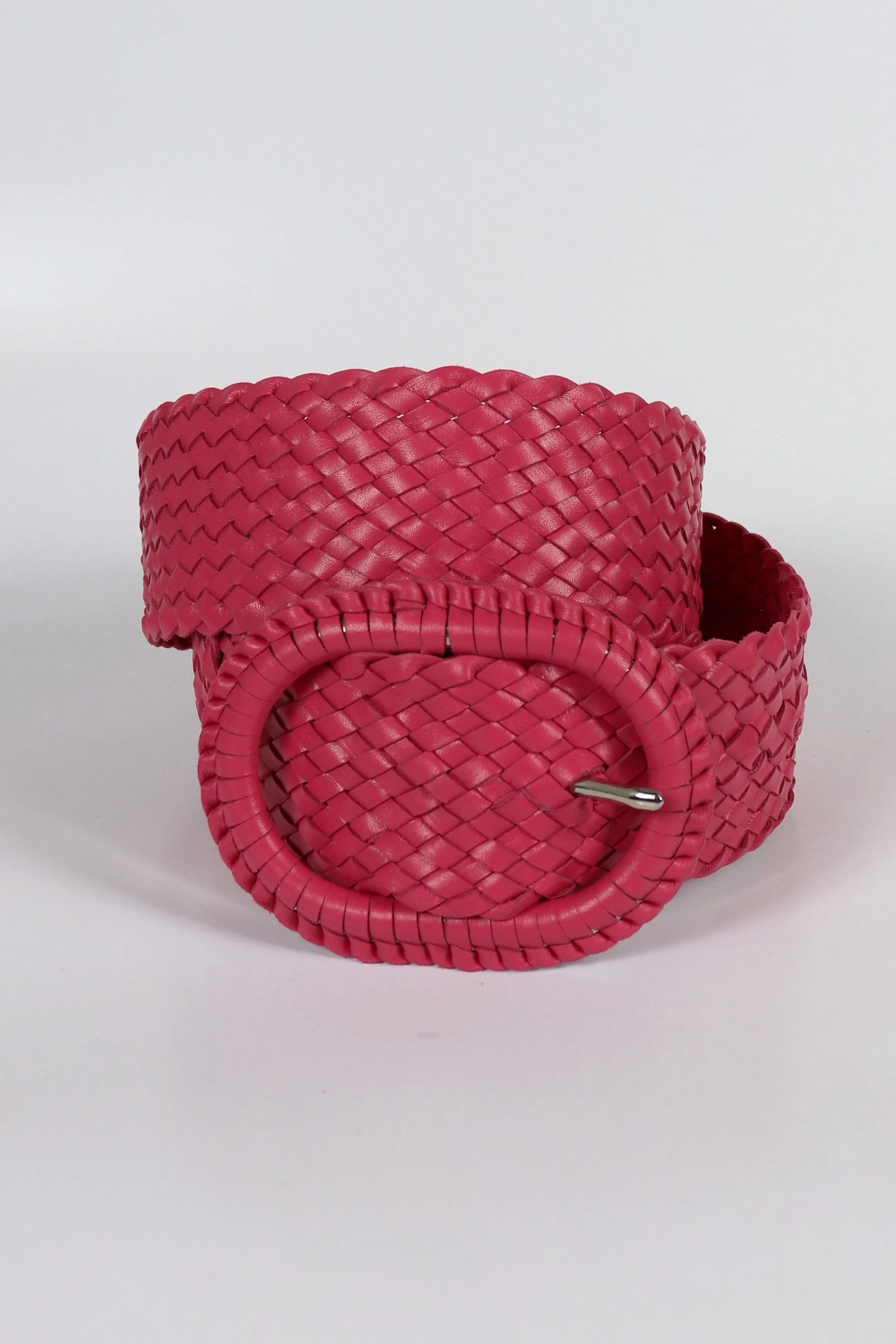 Leather Plaited Belt - Hot Pink