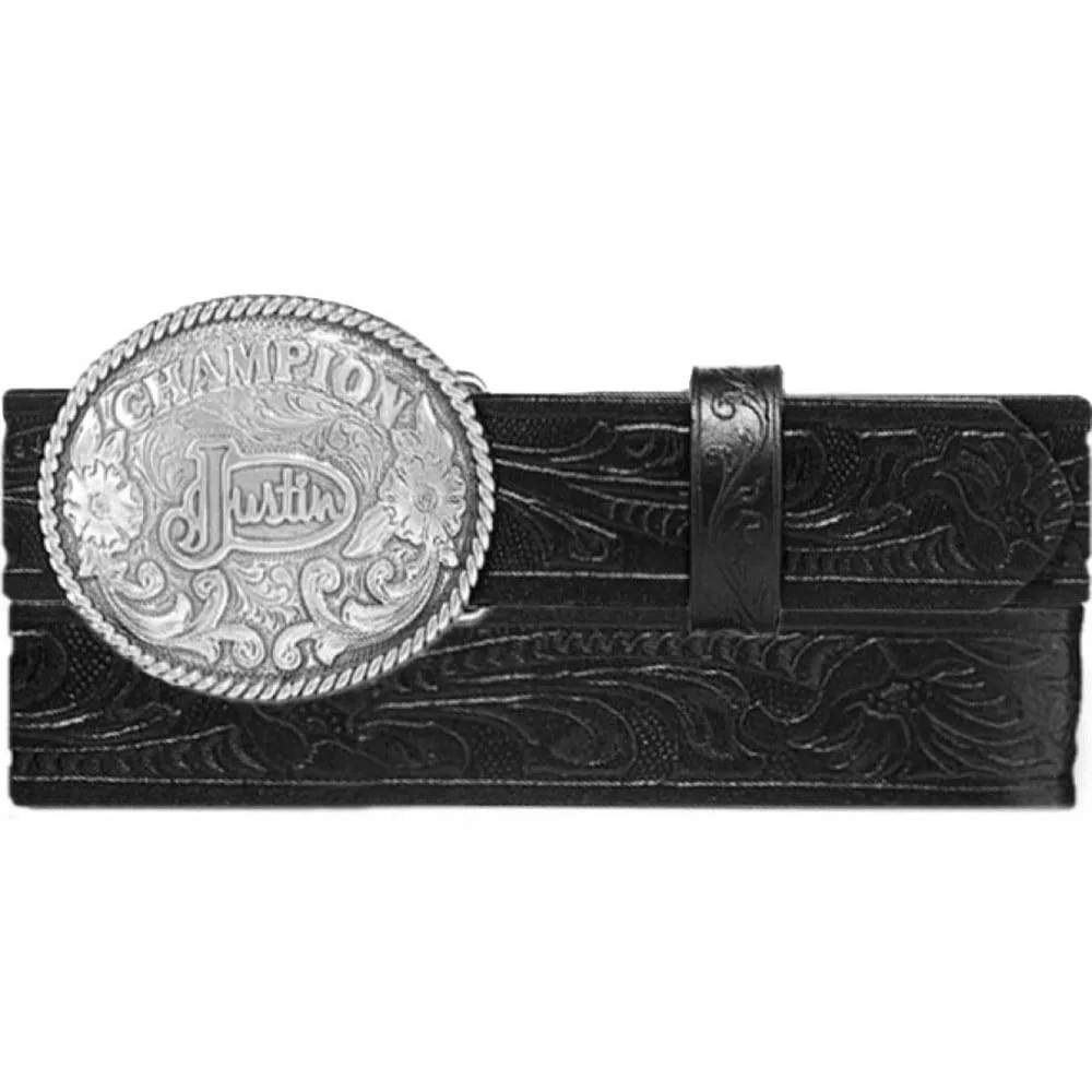 Leegin Justin Kids Black Tooled Belt with Champion Buckle Style 811BK