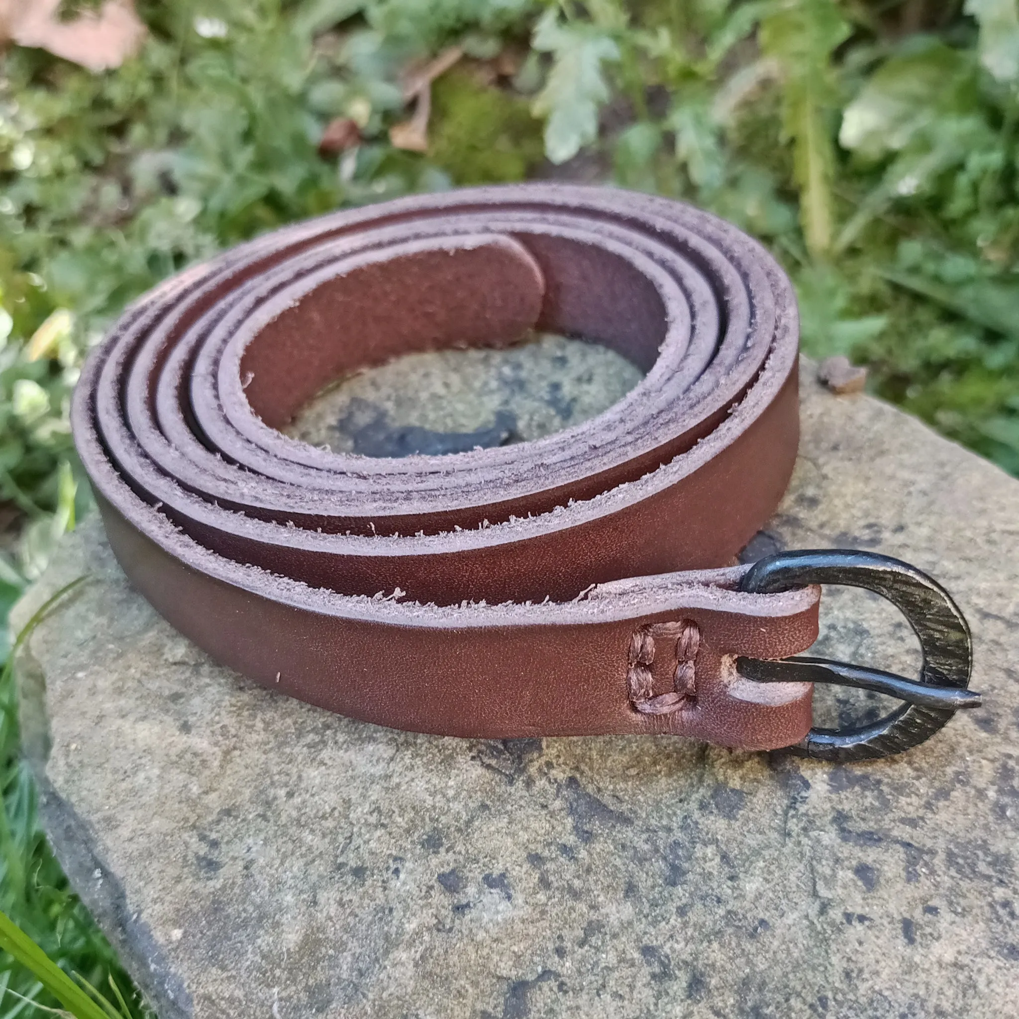 Long Leather Viking / Medieval Belt with Hand-Forged Iron Buckle - 20mm (0.75 inch) Width