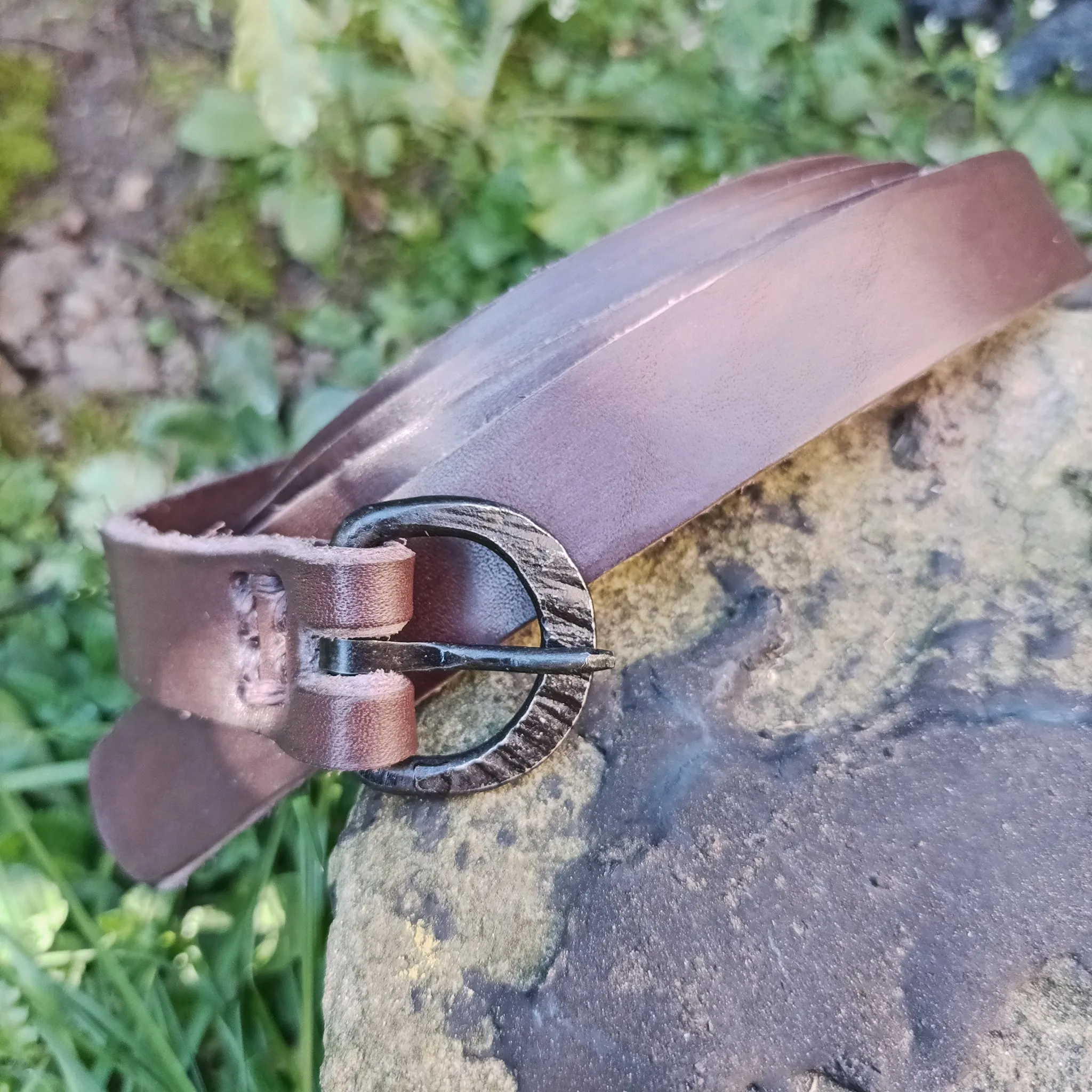 Long Leather Viking / Medieval Belt with Hand-Forged Iron Buckle - 20mm (0.75 inch) Width