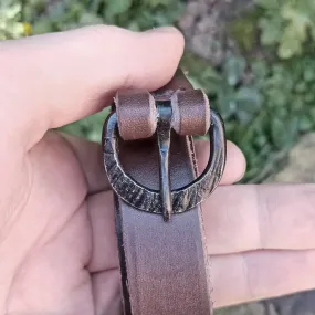 Long Leather Viking / Medieval Belt with Hand-Forged Iron Buckle - 20mm (0.75 inch) Width