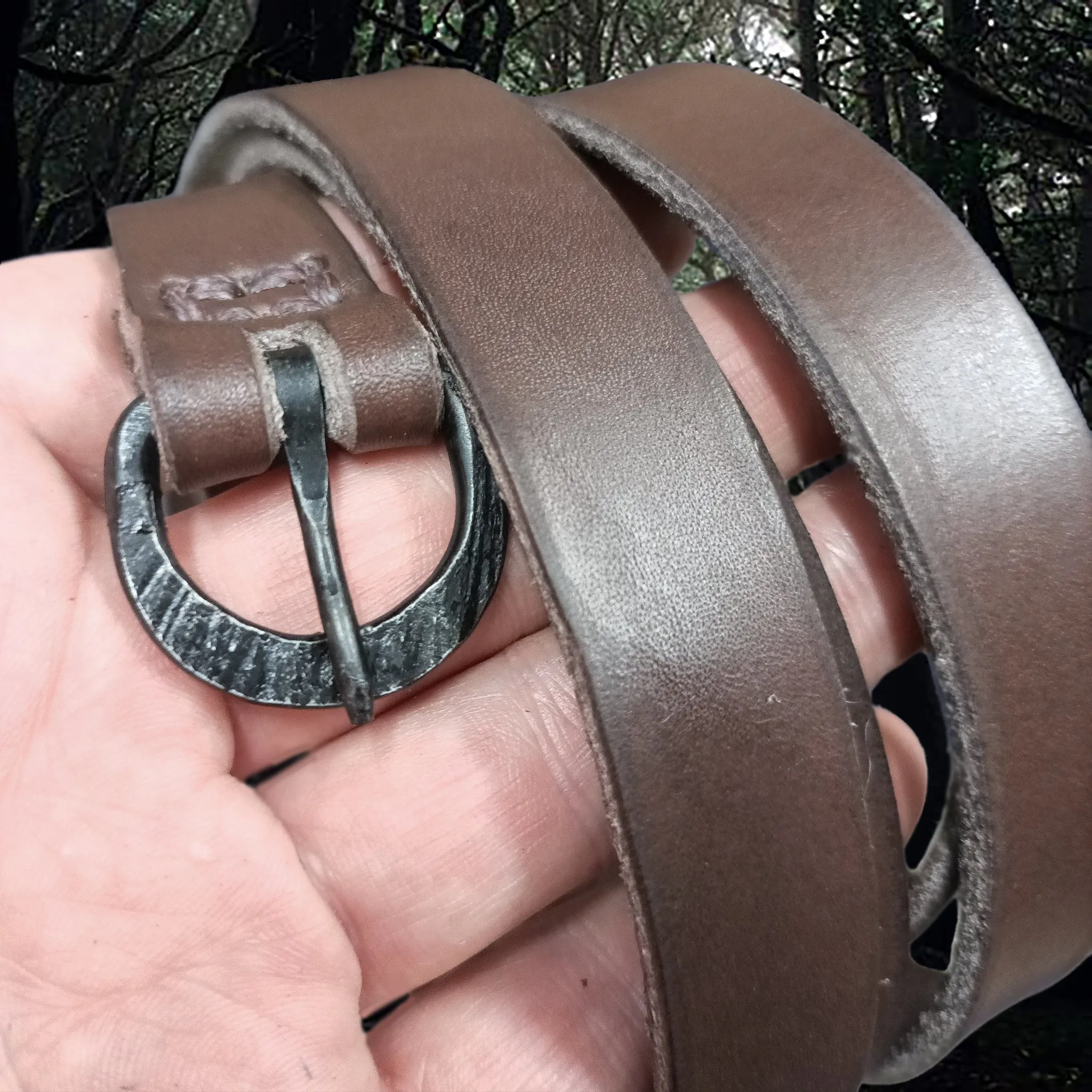 Long Leather Viking / Medieval Belt with Hand-Forged Iron Buckle - 20mm (0.75 inch) Width