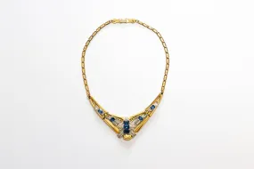 McCLELLAND BARCLAY Art Deco Gold Plated with Blue Stones Necklace