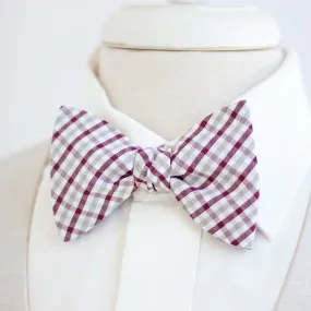 Men's Freestyle Self-Tie Bow Tie / Grey And Burgundy Plaid