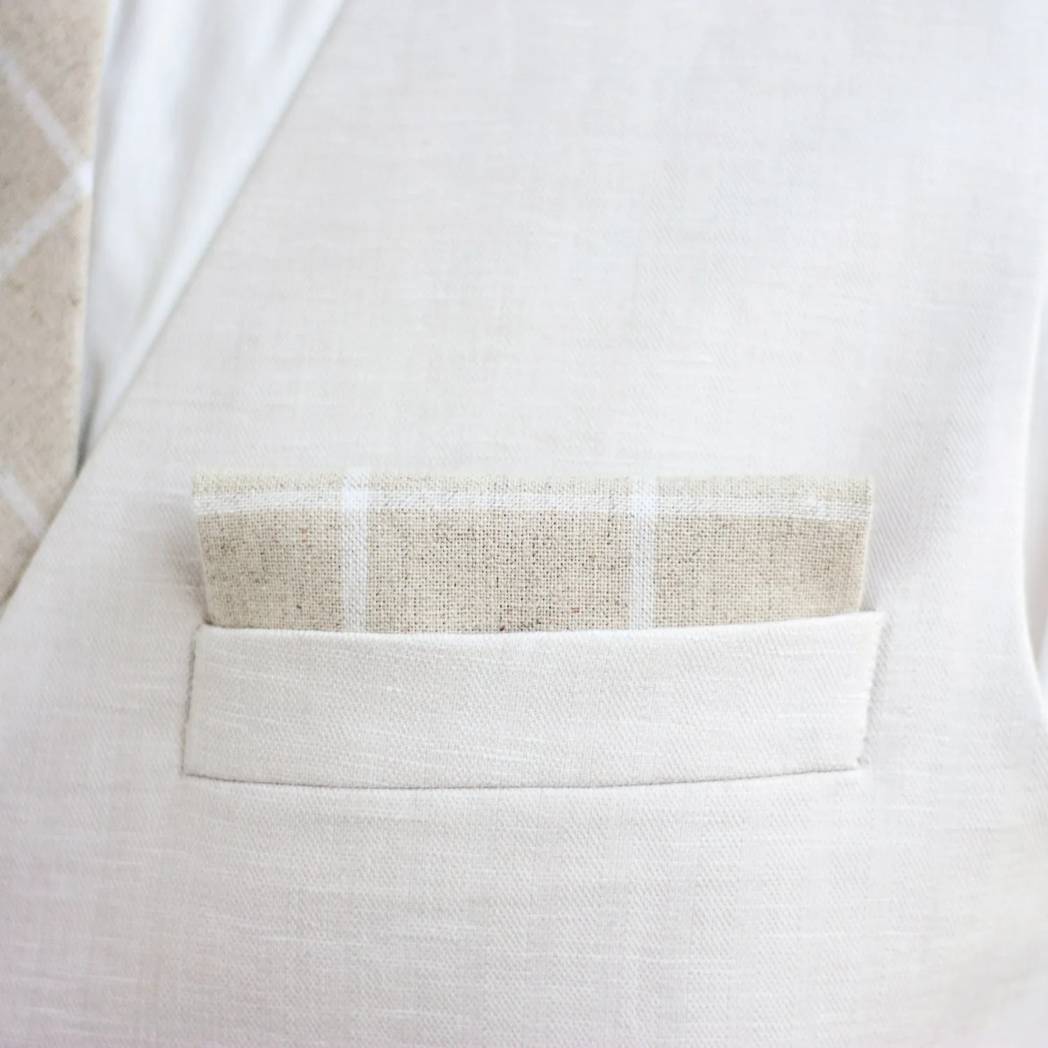 Men's Pocket Square / Natural Linen Window Pane