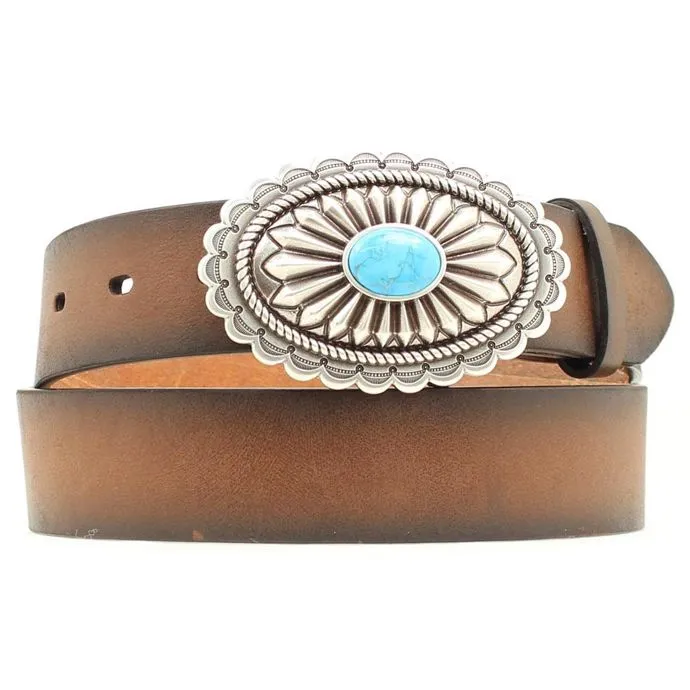 MF Western Ariat Brown Plain Leather With Turquoise Accent Buckle Womens Belts Style A1512002