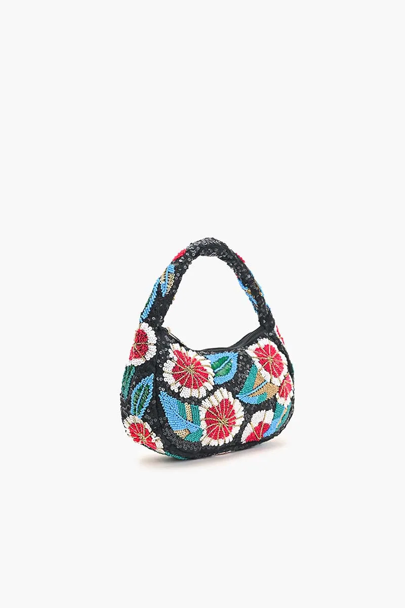 Midnight Blossom Beaded Satchel