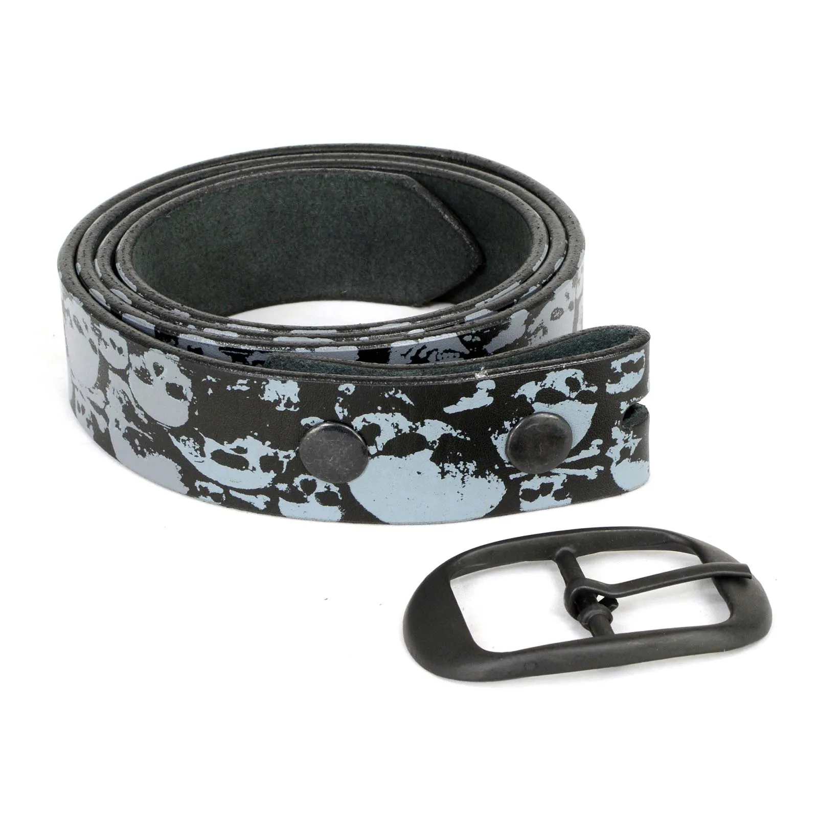 Milwaukee Leather MP7106 Men's Grey Skull Heads Black Genuine Leather Biker Belt with Interchangeable Buckle