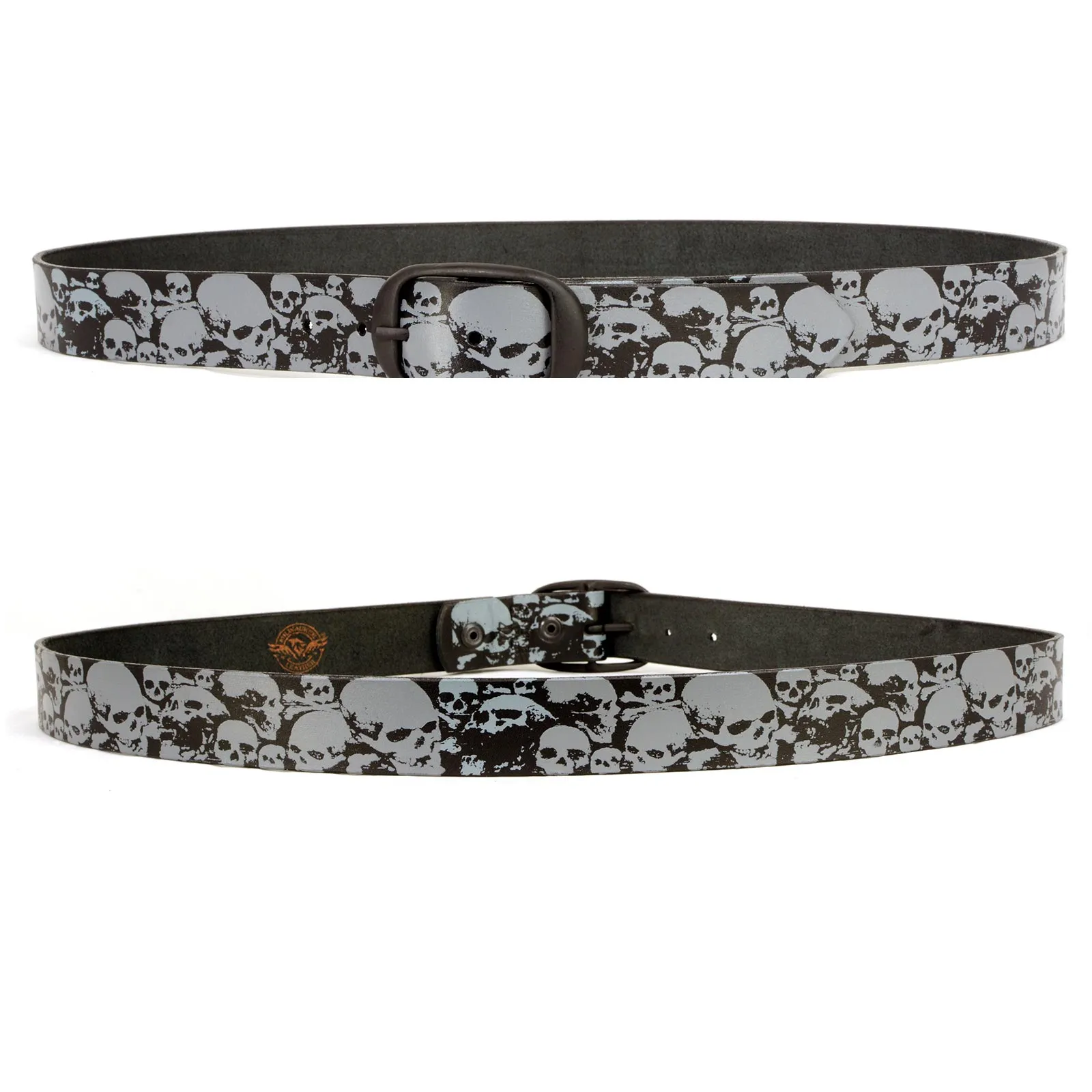 Milwaukee Leather MP7106 Men's Grey Skull Heads Black Genuine Leather Biker Belt with Interchangeable Buckle