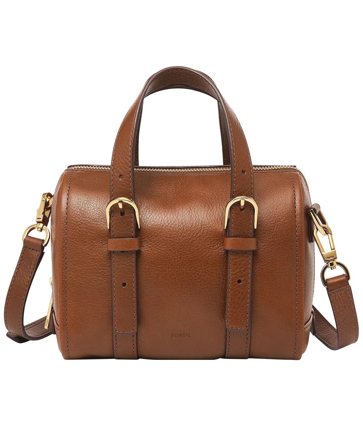 Mini Carlie Fossil Leather Satchel Bag, Brown