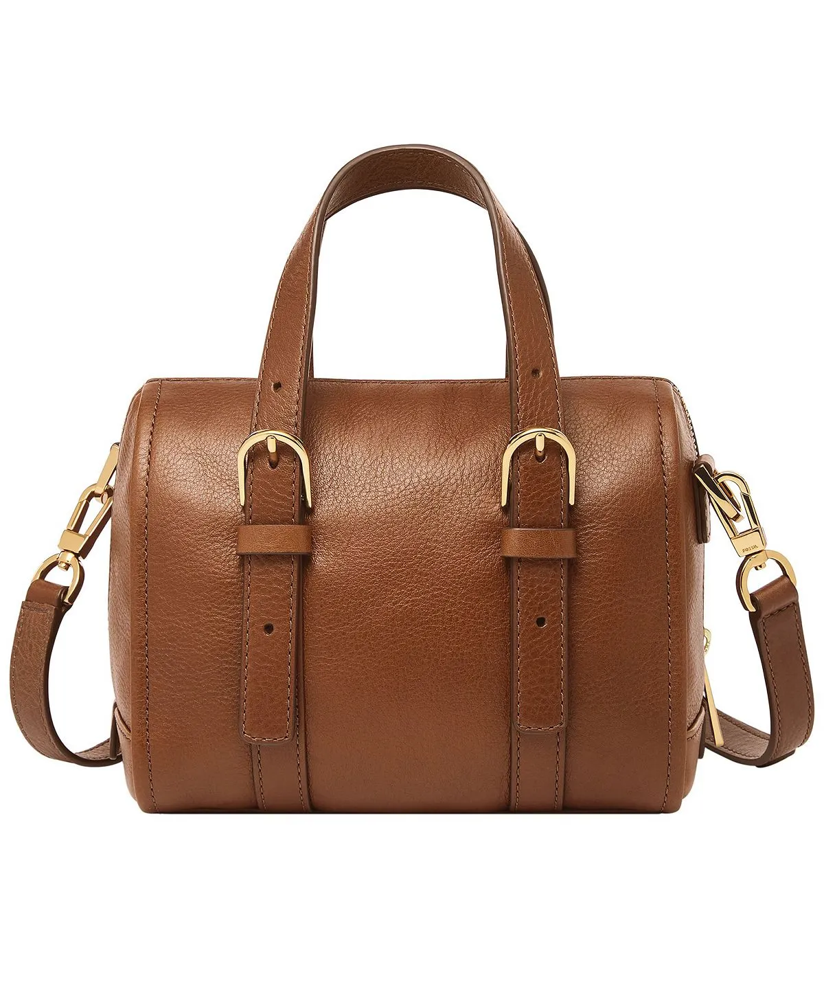 Mini Carlie Fossil Leather Satchel Bag, Brown