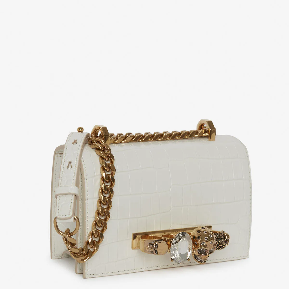 Mini Jewelled Satchel Croc, Deep Ivory