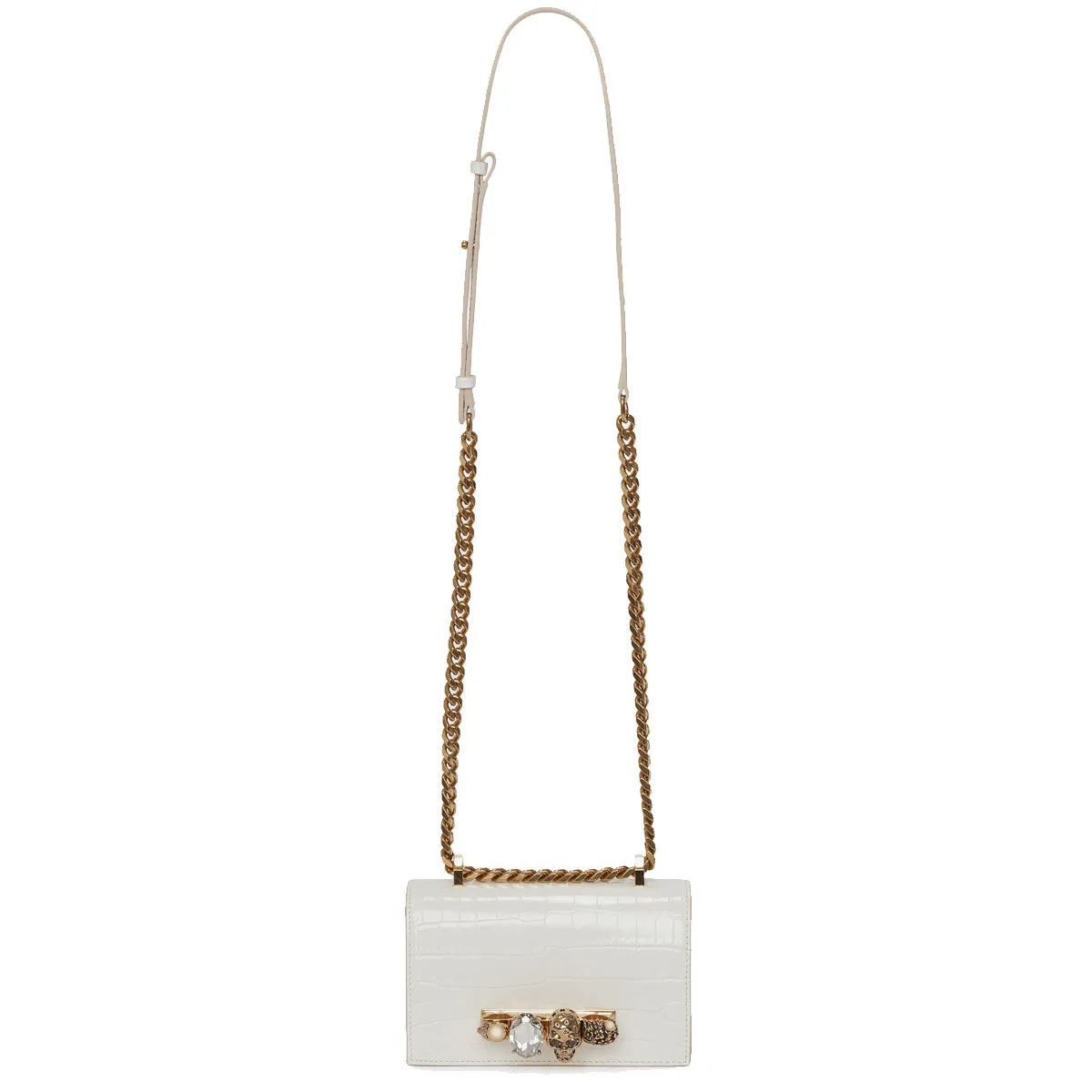 Mini Jewelled Satchel Croc, Deep Ivory