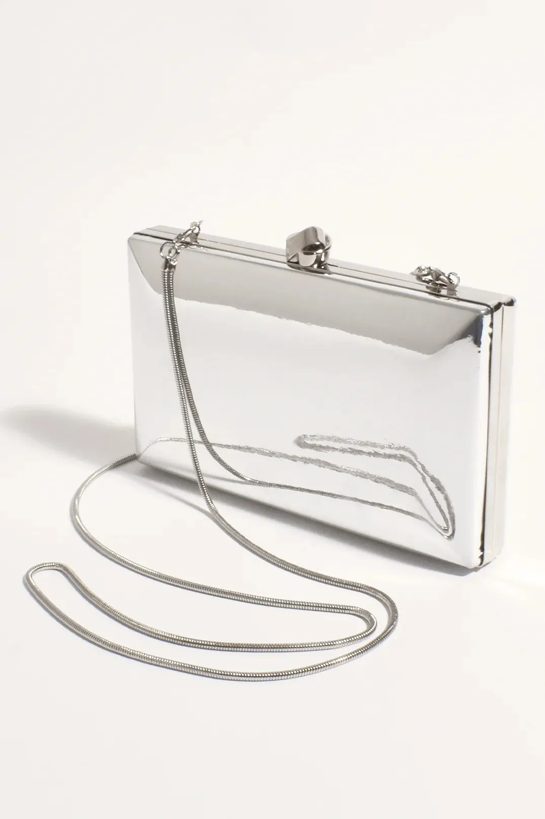 Mira Metallic Structured Clutch Silver