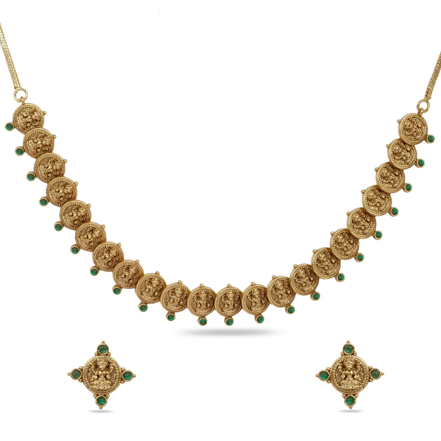 Parthivi Temple Green Kempu Necklace Set