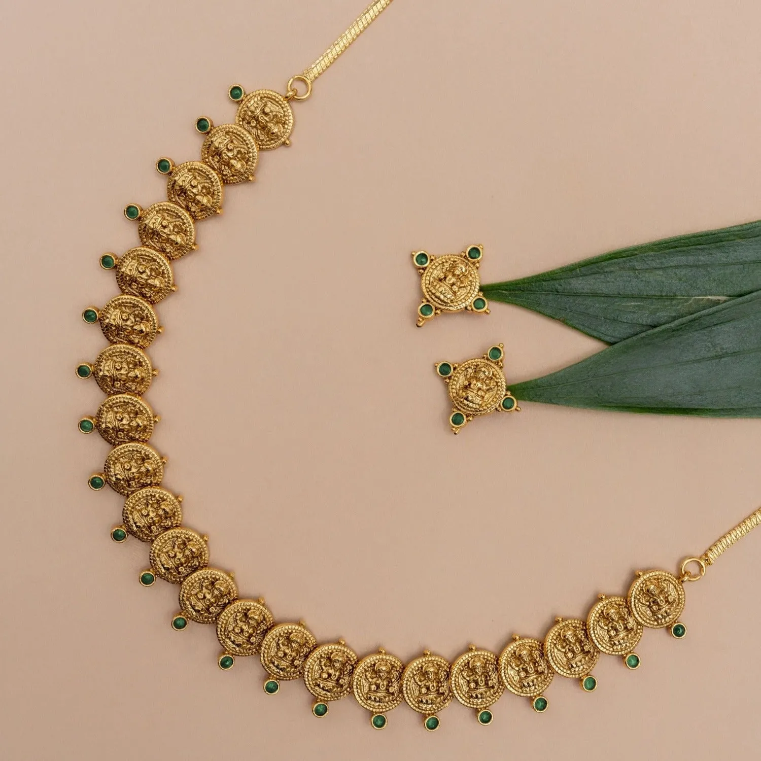 Parthivi Temple Green Kempu Necklace Set