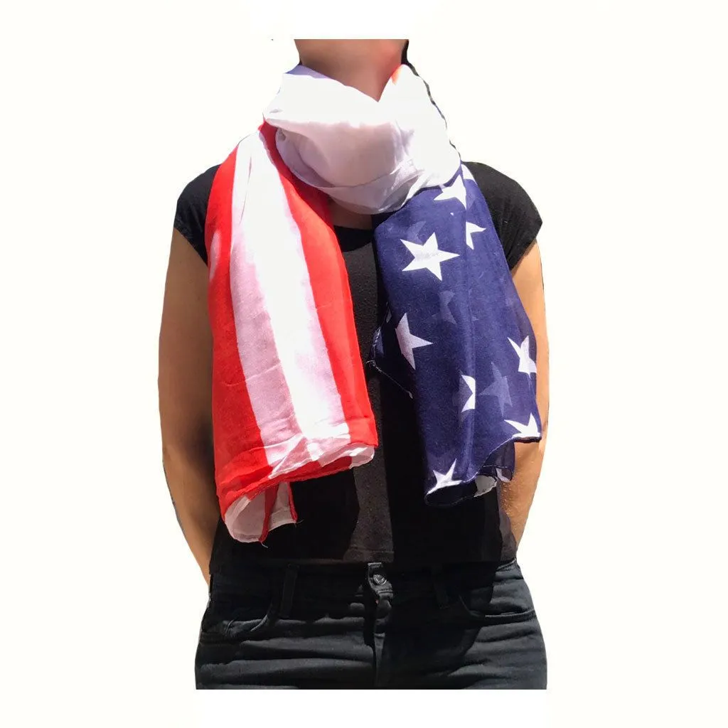 Patriotic USA American Flag Red White Scarf Scarves Sheer Lightweight