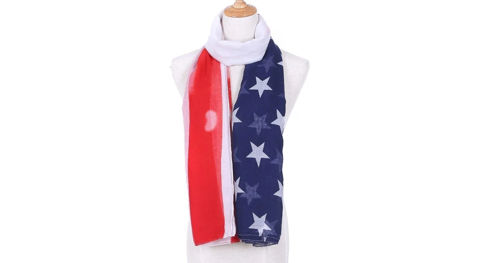 Patriotic USA American Flag Red White Scarf Scarves Sheer Lightweight