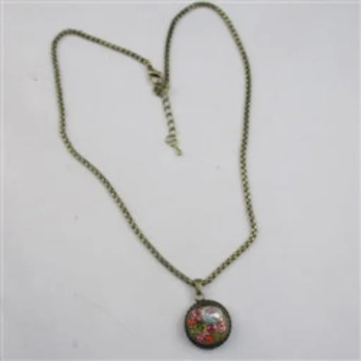 Pink, Green  Multi-stoned Crystal & Antique Brass Pendant Necklace