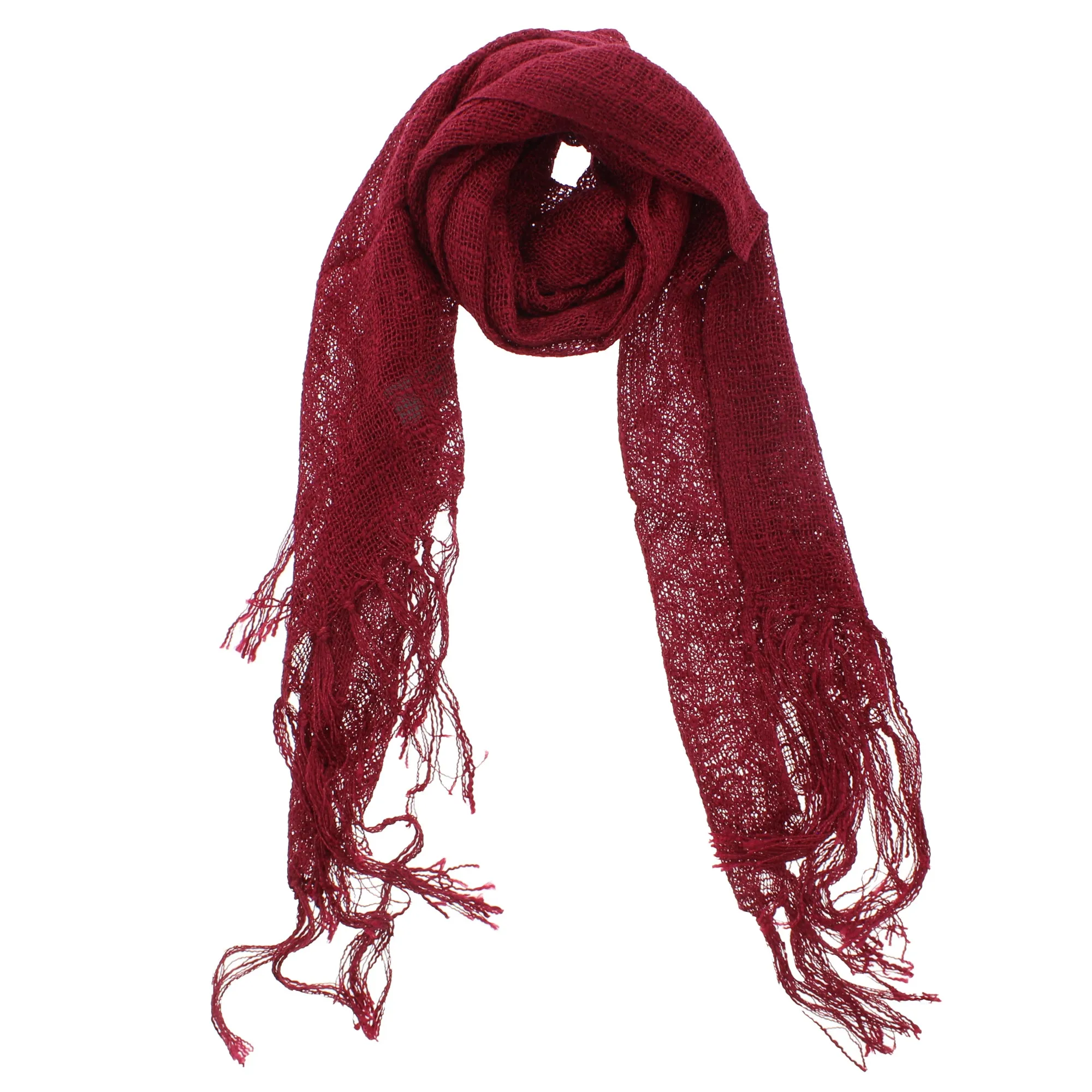 Plain Lightweight Cotton Scarf with Tassels