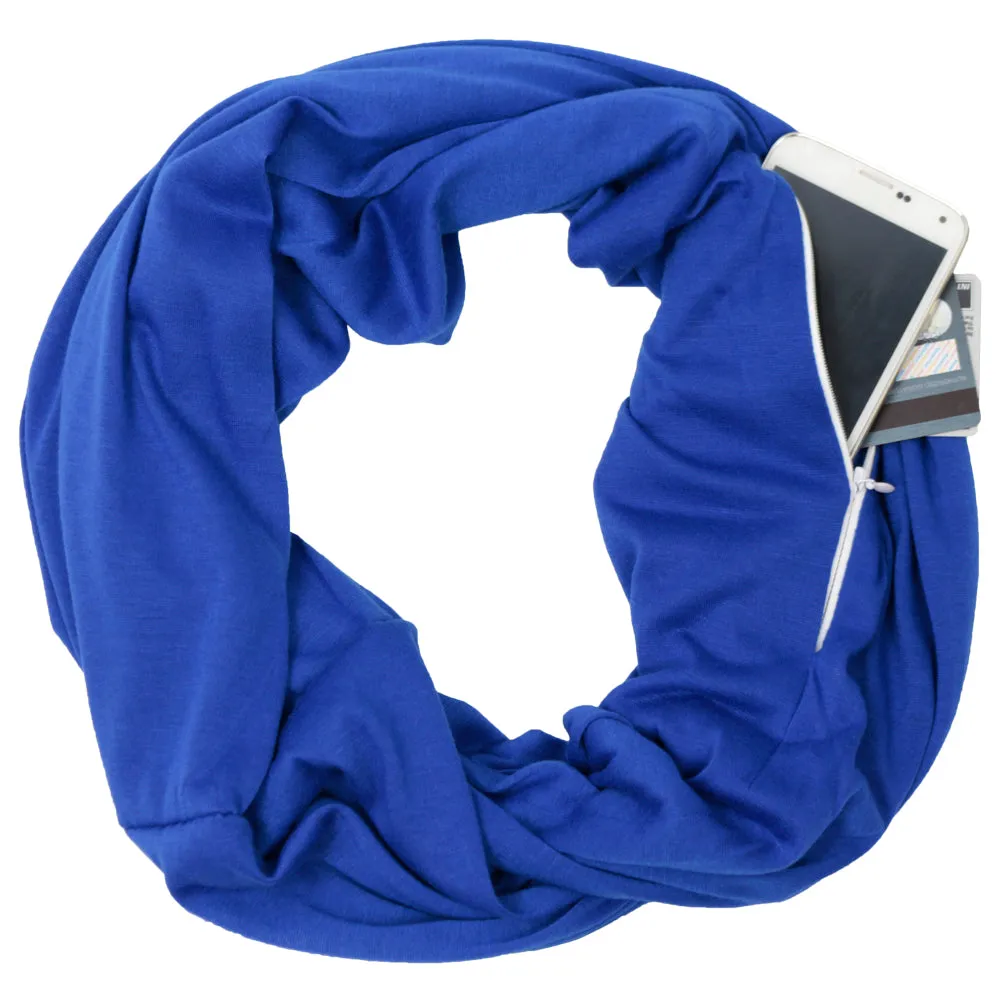 Pop Fashion Solid Color Infinity Scarf for Women with Zipper Pocket