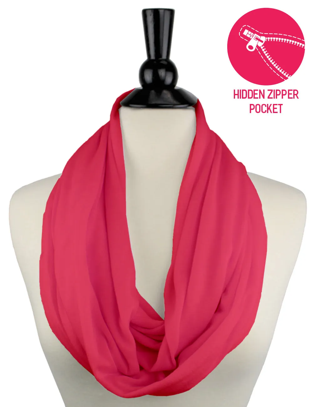 Pop Fashion Solid Color Infinity Scarf for Women with Zipper Pocket