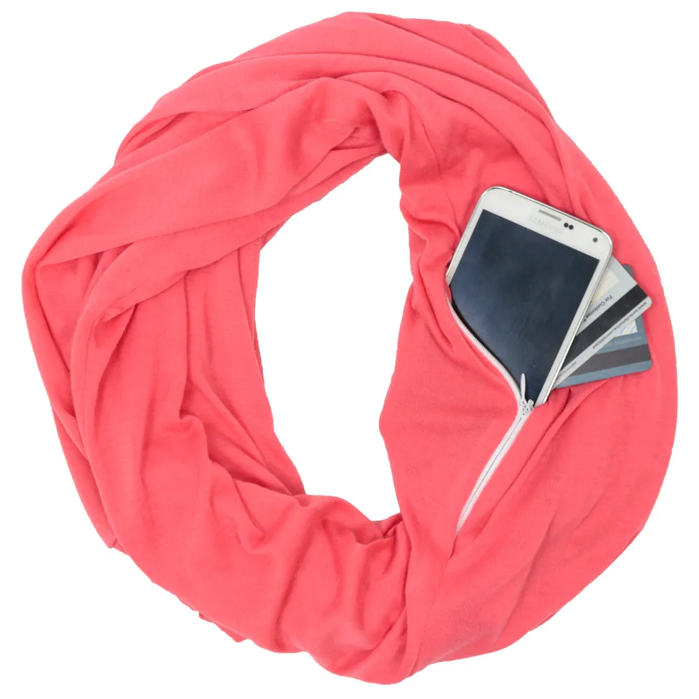 Pop Fashion Solid Color Infinity Scarf for Women with Zipper Pocket