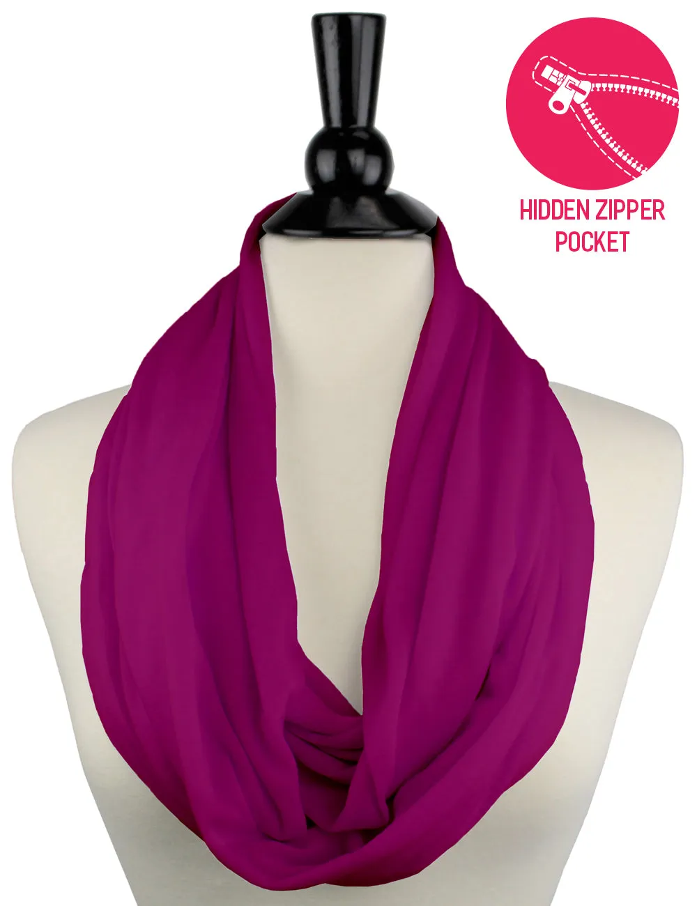 Pop Fashion Solid Color Infinity Scarf for Women with Zipper Pocket