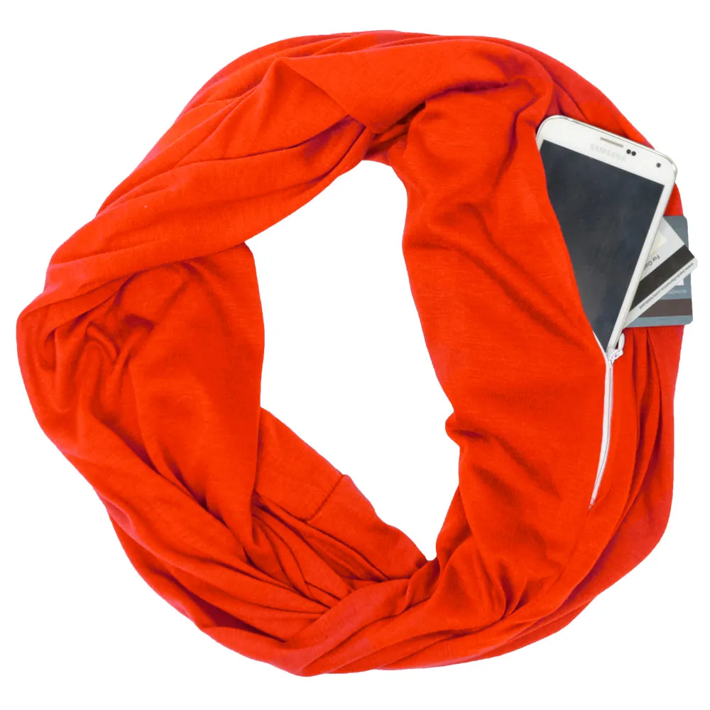 Pop Fashion Solid Color Infinity Scarf for Women with Zipper Pocket