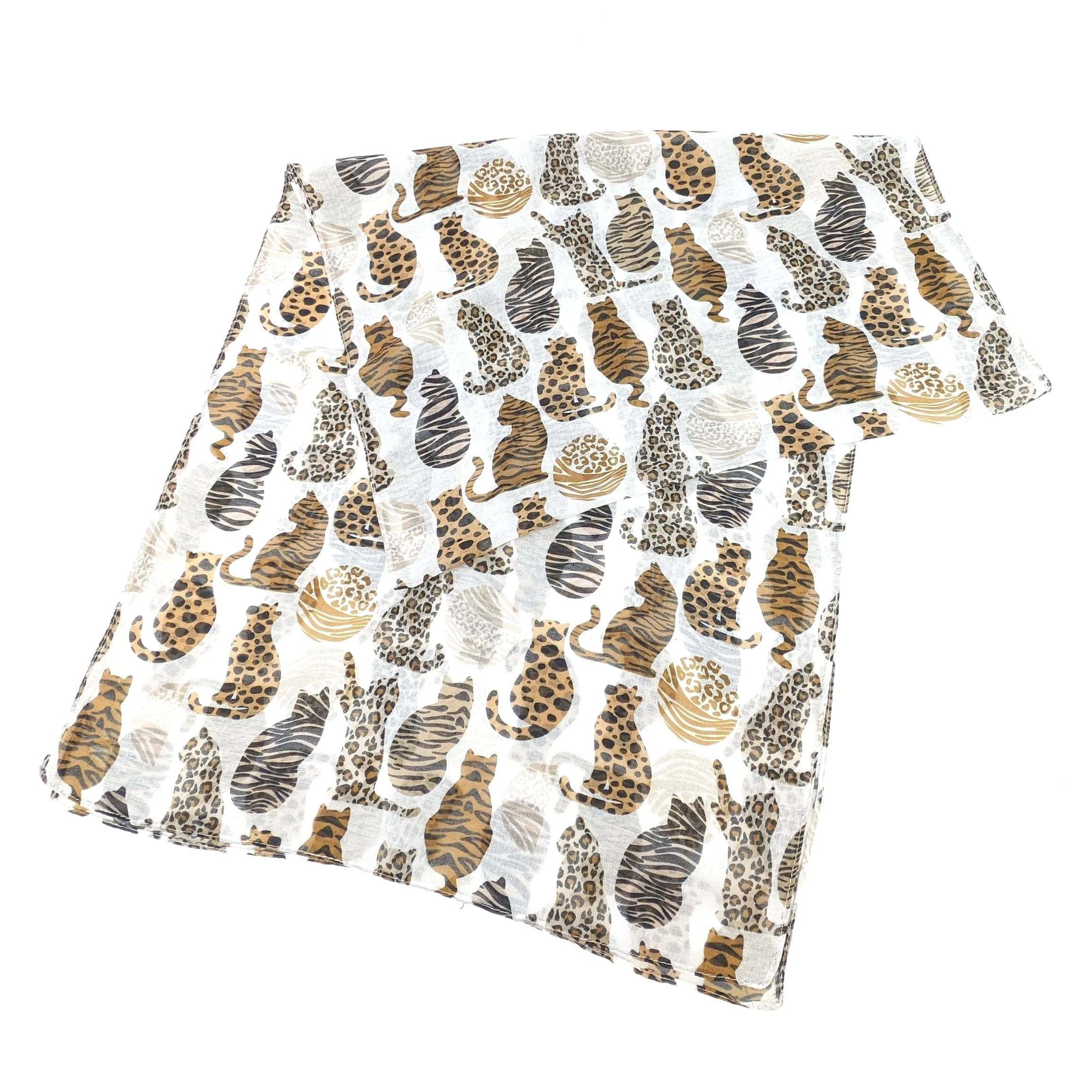 Prespa - Animal Print Cat Scarf (50x180cm) - White