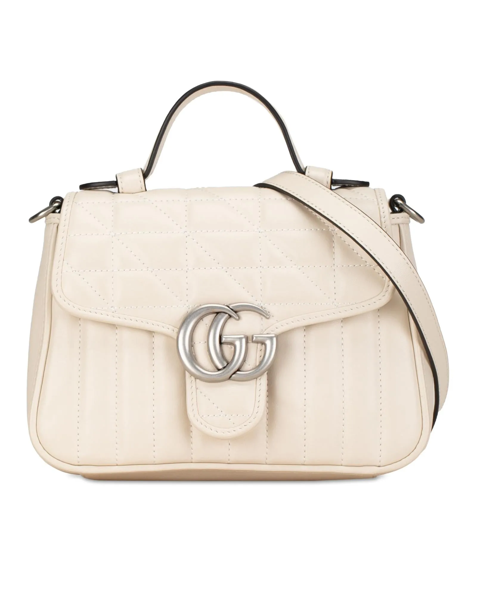 Quilted Leather Top Handle Satchel with Detachable Chain Strap