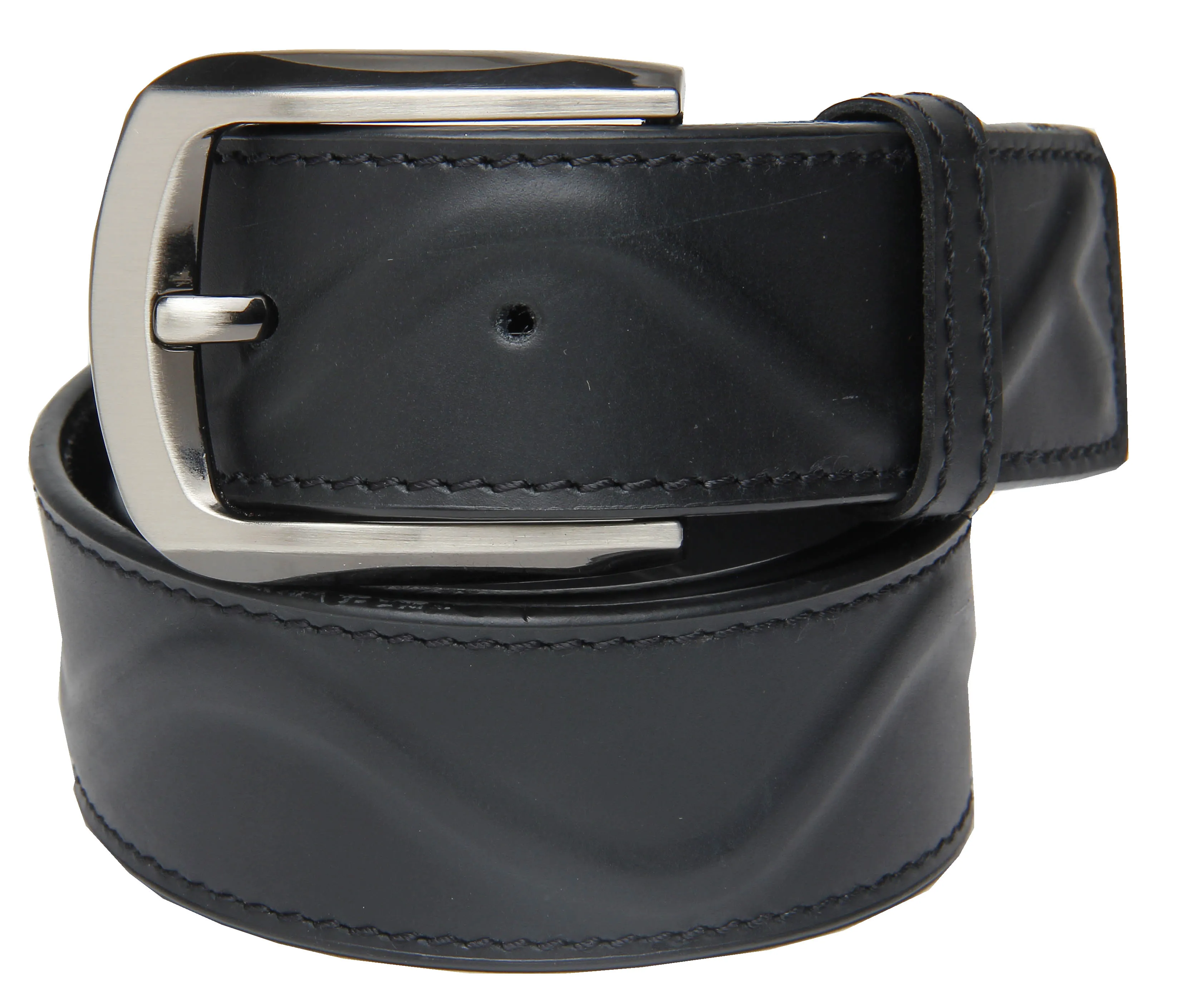 RL Black Oilpullup Designer Stitched And Ribbed Belt