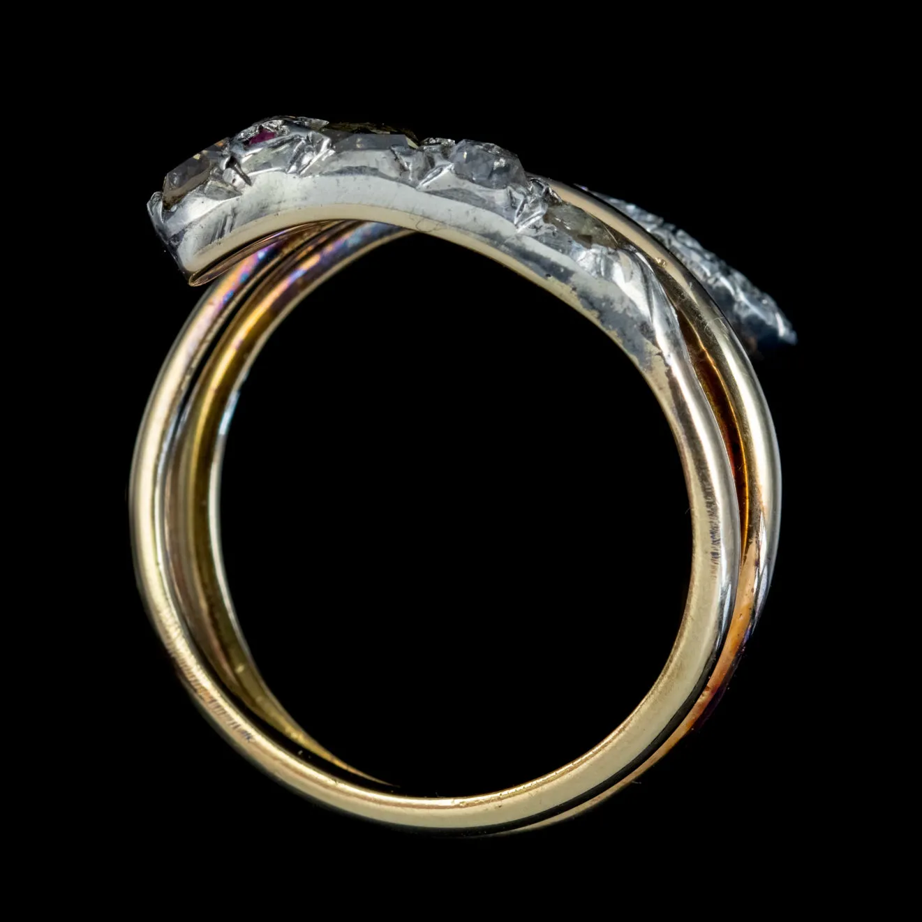 Rose Cut Diamond Coiled Snake Ring 18Ct Gold Silver