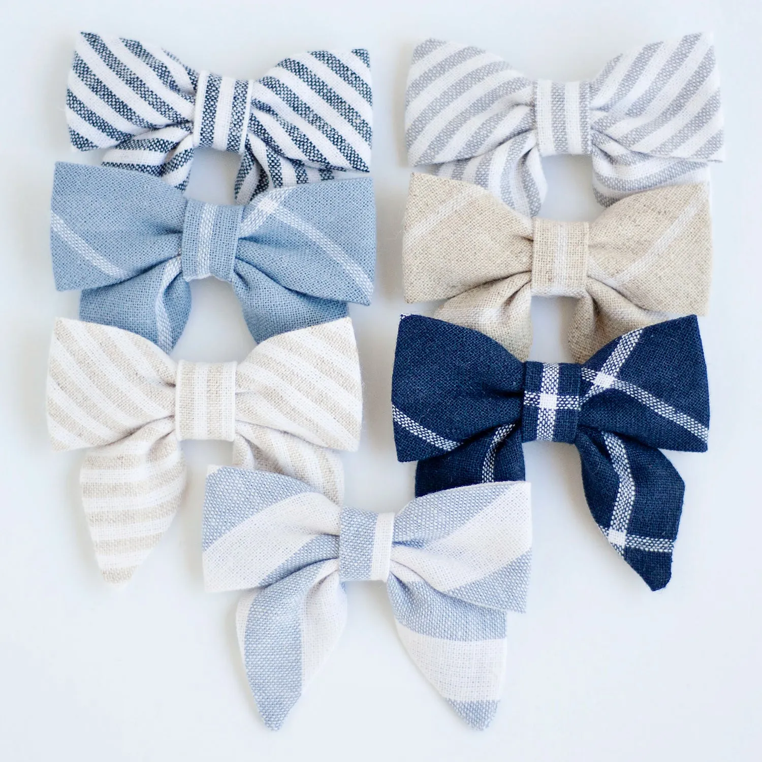 Sailor Bow Clip Or Headband / Gray Linen Stripe