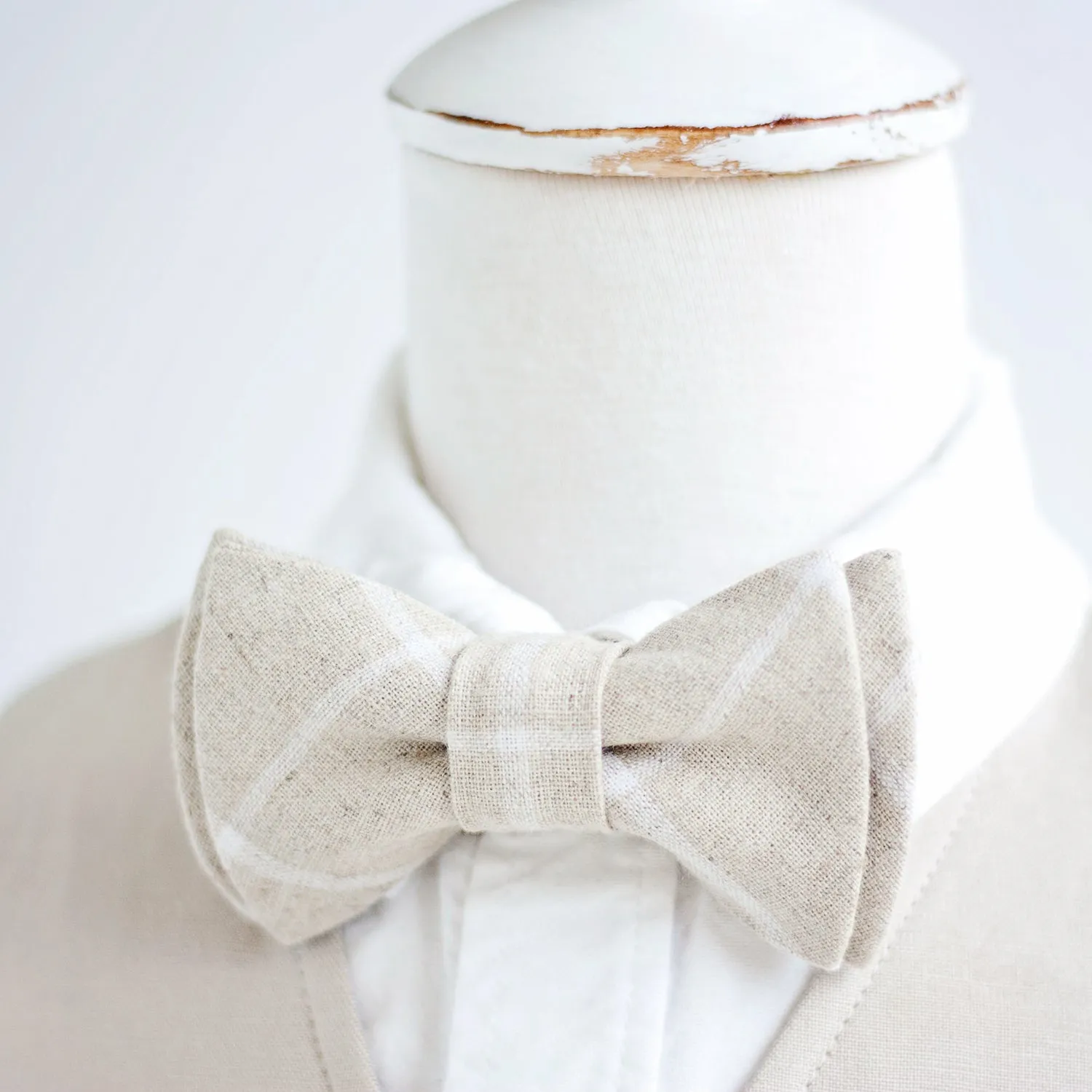 Sailor Bow Clip Or Headband / Natural Linen Window Pane