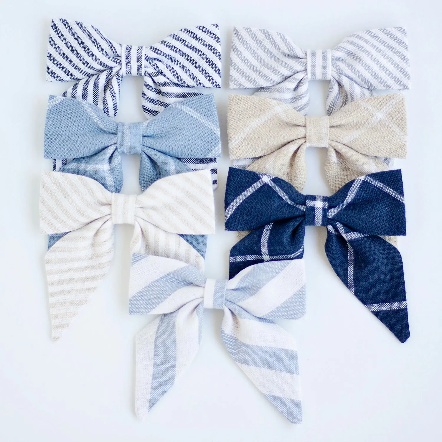 Sailor Bow Clip Or Headband / Natural Linen Window Pane