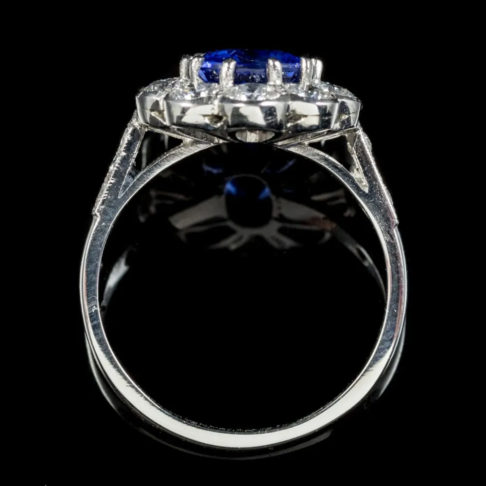 Sapphire Diamond Cluster Ring Platinum Engagement Ring 3Ct Sapphire