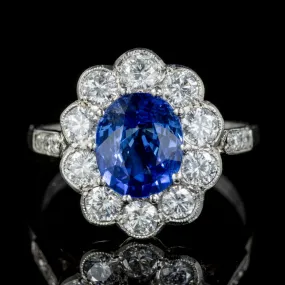 Sapphire Diamond Cluster Ring Platinum Engagement Ring 3Ct Sapphire